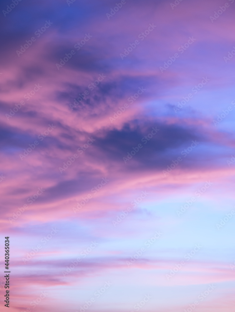 Colorful sunset sky and clouds, abstract nature background.