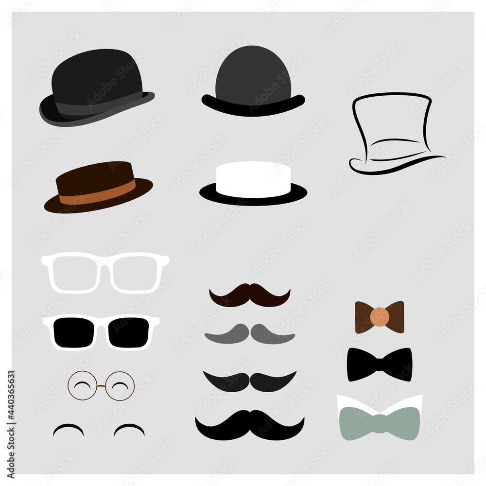 Happy Father's Day elements design with hat, mustache, eyeglasses, and bow tie. Happy Father's Day elements design with hat, mustache, eyeglasses, and bow tie.