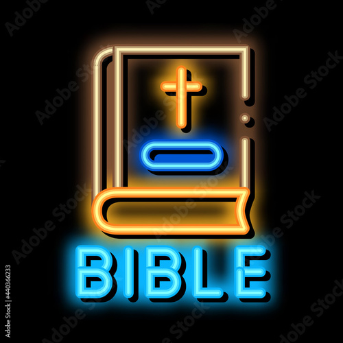 holy bible of christians neon light sign vector. Glowing bright icon holy bible of christians sign. transparent symbol illustration
