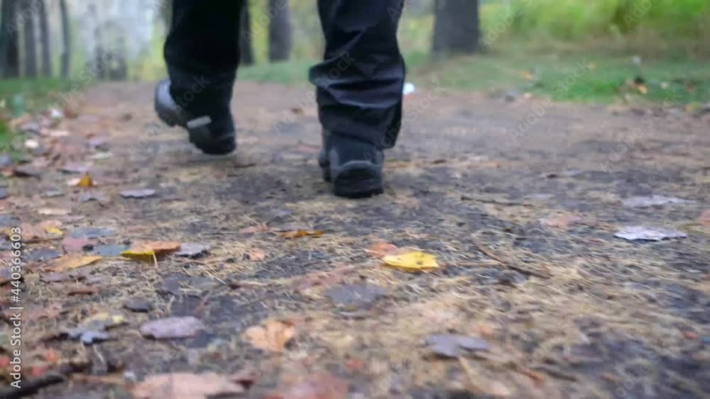 Men's shoes walking on autumn leaves Men's shoes walking on autumn leaves