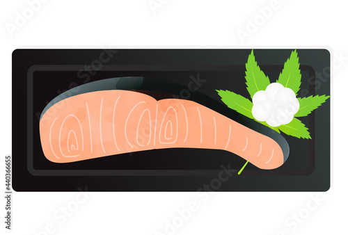 お皿に載った焼き鮭のイラスト