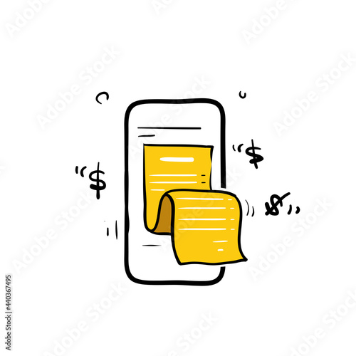 hand drawn doodle Smartphone receipt bill symbol for Billing check online isolated