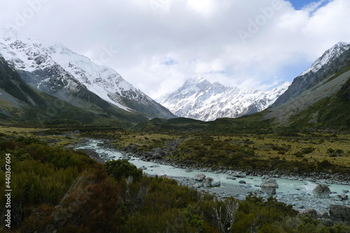 mountains and water landscape  Hooker Valley track New zealand Oct 2014