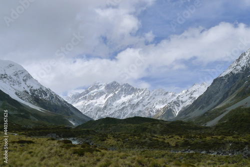 mountains and water landscape, Hooker Valley track,New zealand Oct 2014 © spacetree