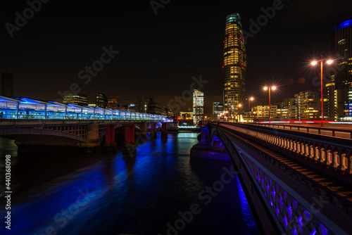 A long exposure image of Blackfriars station from Blackfriars bridge in London city  UK