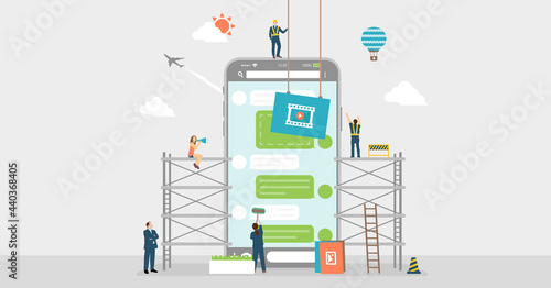Mobile chat apps concept vector banner illustration