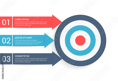 3 Steps to your goal concept, infographic template with 3 arrows with text and numbers