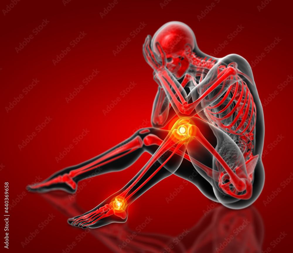 3D rendering illustration of Red skeleton - side view 3D rendering illustration of Red skeleton - side view