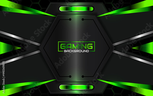 Abstract futuristic geometric green and red gaming background with modern esport shapes. Vector design template technology concept can use element game banner, sport poster, cyber wallpaper, web