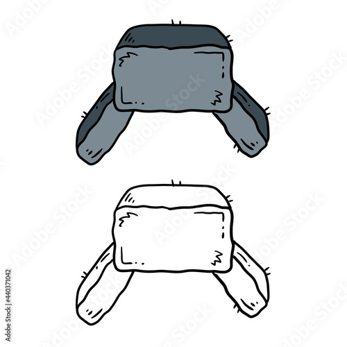 Ushanka Hat. Fur Russian cap. Grey headdress. Cartoon illustration isolated on white