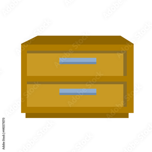 Bedside table and nightstand. Square wardrobe with drawers. Flat isolated illustration. Wooden brown furniture