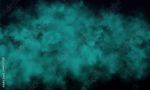 teal fog or smoke on dark space background photo