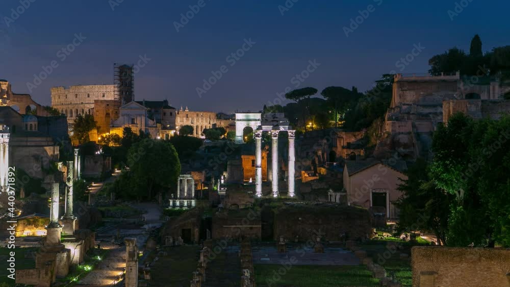 Ruins of Forum Romanum on Capitolium hill day to night timelapse in Rome, Italy Ruins of Forum Romanum on Capitolium hill day to night timelapse in Rome, Italy