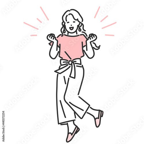笑顔で喜ぶ女性のイラスト素材