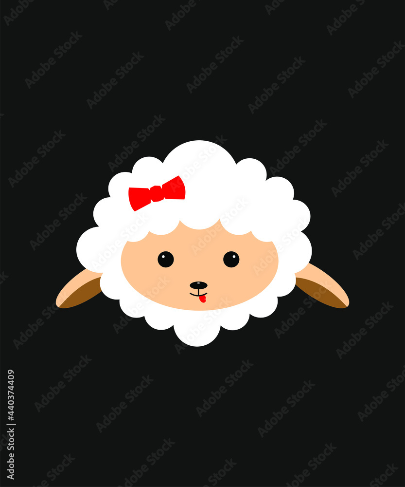 Cute sheep with red ribbon icon vector Cute sheep with red ribbon icon vector
