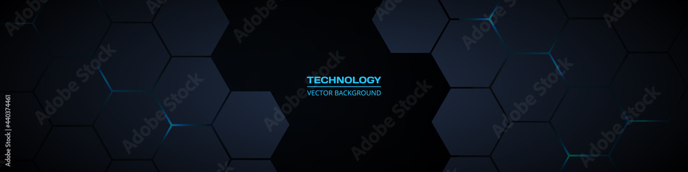 Dark gray and blue horizontal hexagonal technology abstract vector ...