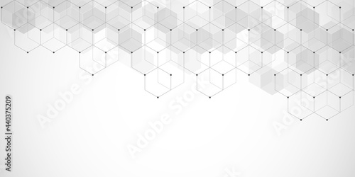 Abstract background with geometric shapes and hexagon pattern. Illustration for medicine, technology or science design
