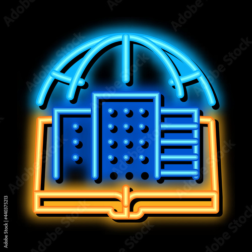 urban geography neon light sign vector. Glowing bright icon urban geography sign. transparent symbol illustration