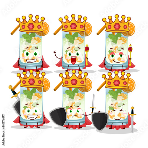 A Charismatic King orange mojito cartoon character wearing a gold crown