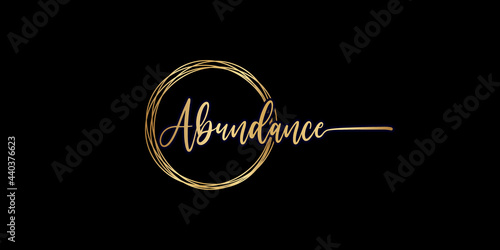 set of golden Vector calligraphy phrase Abundance text isolated circle in gold color with black background. Can be use for religious greeting card, banner, poster, brochure or typography logo design