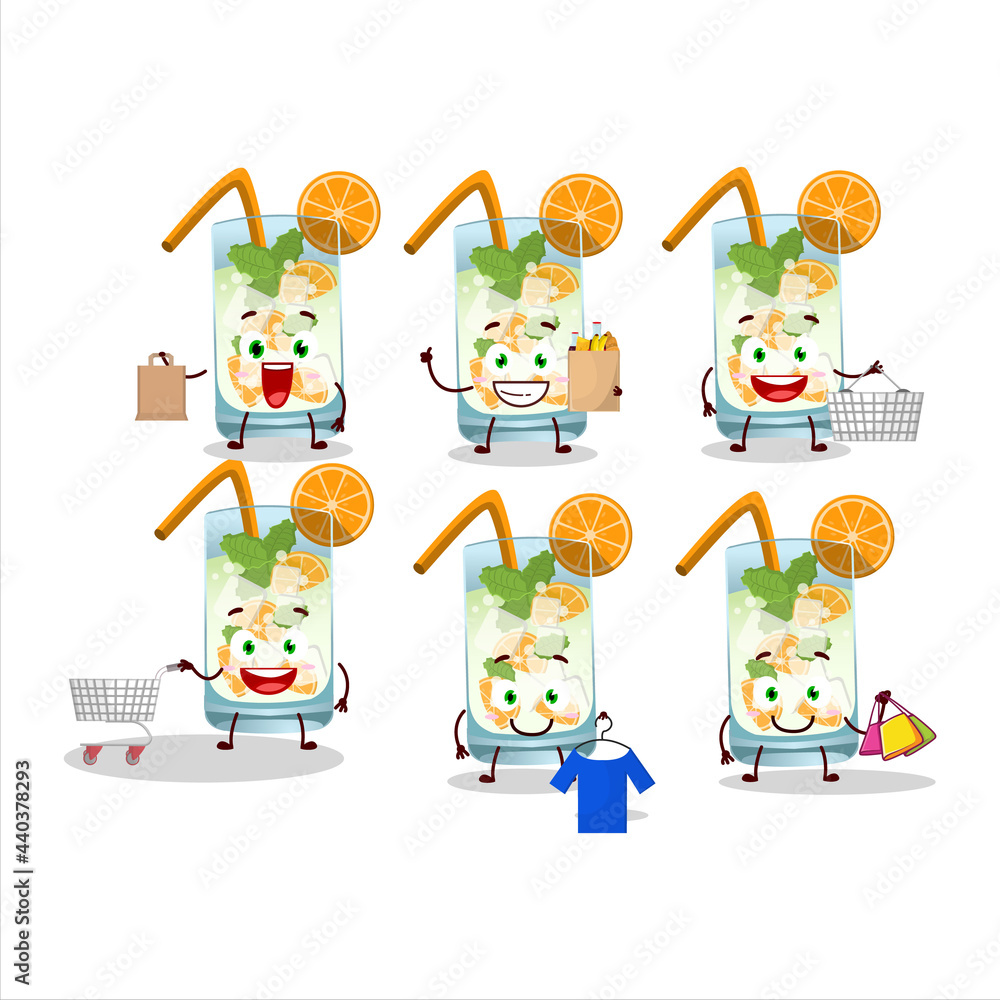 Fototapeta premium A Rich orange mojito mascot design style going shopping
