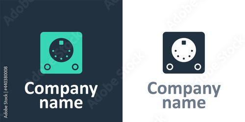 Logotype Drum machine icon isolated on white background. Musical equipment. Logo design template element. Vector