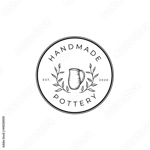 Pottery Handmade With Leave Floral Logo Vector Illustration Template Icon 