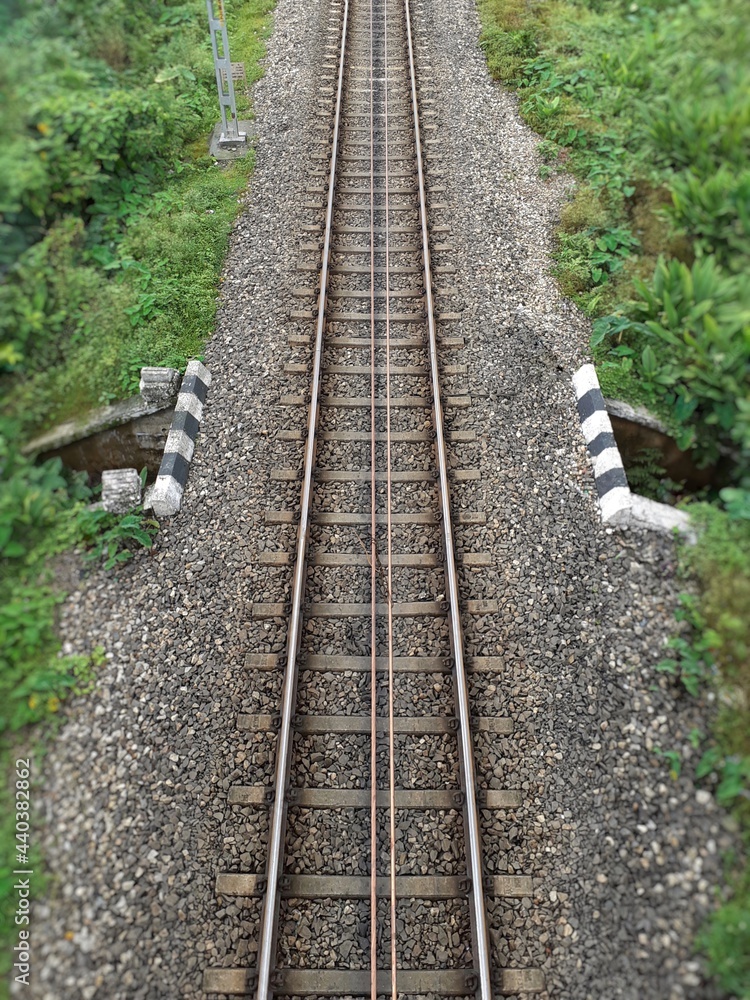 Single railway track top view, India Single railway track top view, India
