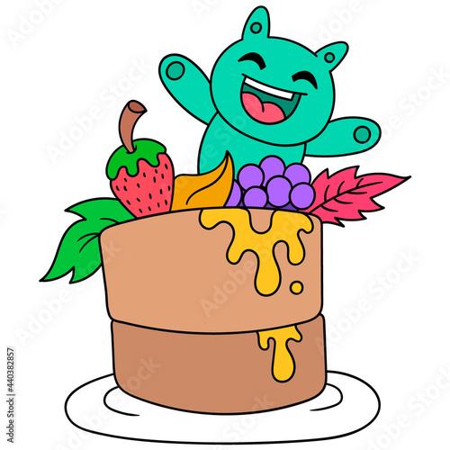 giant cake for birthday, doodle icon image kawaii