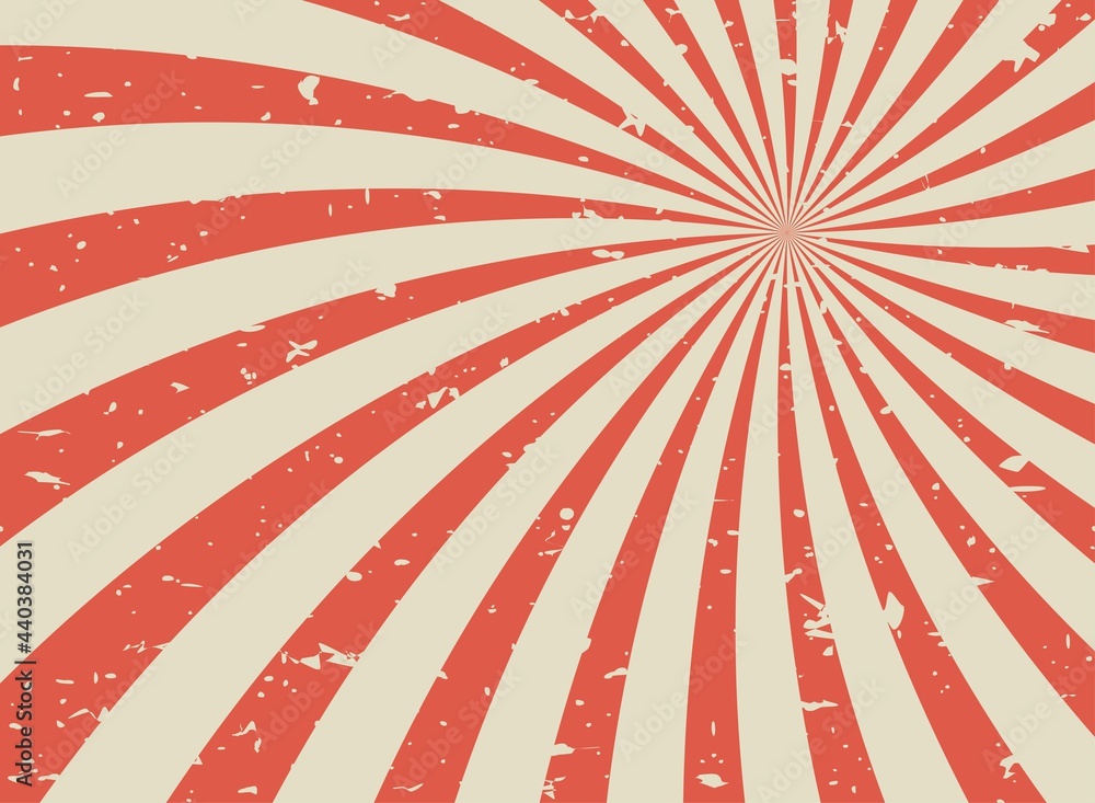 Fototapeta premium Sunlight retro spiral grunge background. Red and beige color burst wallpaper.