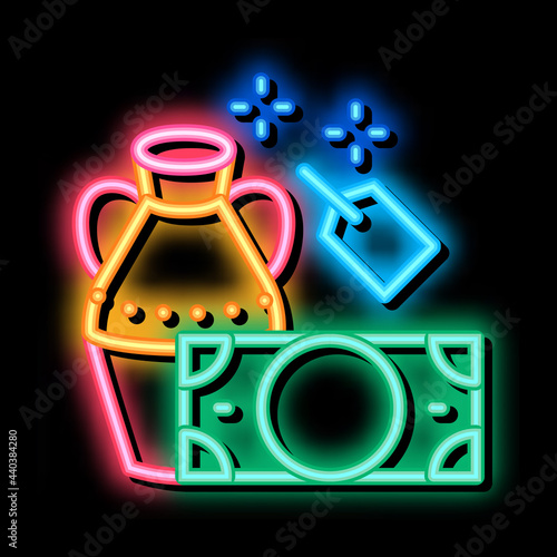 delivery of decorative vase to pawnshop neon light sign vector. Glowing bright icon delivery of decorative vase to pawnshop sign. transparent symbol illustration