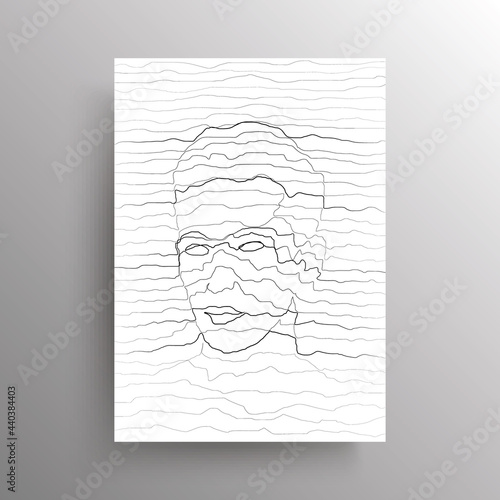Abstract male face in wavy horizontal lines style. Portrait of an man in linear distortion style isolated on white background. Design for wall decoration, poster. Vector