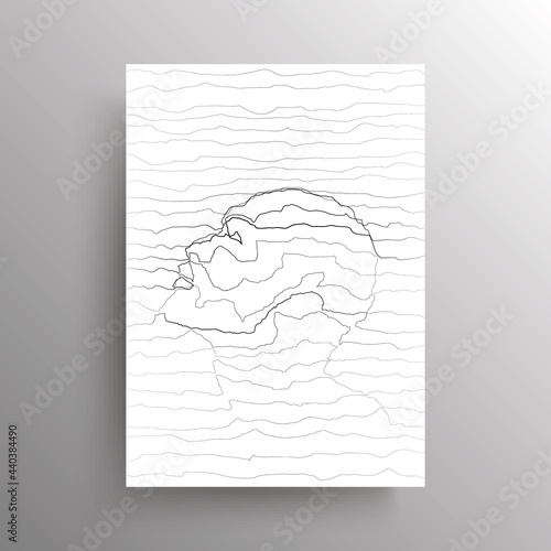 Abstract male face in wavy horizontal lines style. Side view of a bald man in linear distortion style isolated on white background. Design for wall decoration, poster. Vector