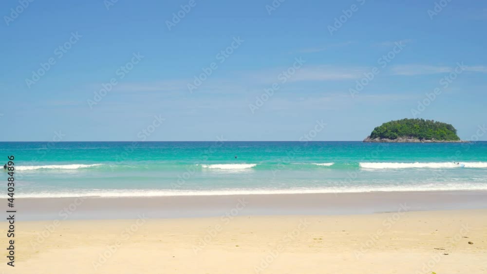 Phuket beach sea sand and sky. Beautiful Landscape view of beach sea in summer day. Beach sand space area. At Karon Beach, Phuket, Thailand. On 15 June 2021. 4K UHD. Video Clip 4096x2304p. 29.97FPS. Phuket beach sea sand and sky. Beautiful Landscape view of beach sea in summer day. Beach sand space area. At Karon Beach, Phuket, Thailand. On 15 June 2021. 4K UHD. Video Clip 4096x2304p. 29.97FPS.