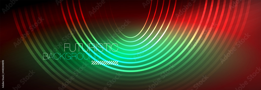 Dark abstract background with glowing neon circles. Trendy layout template for business or technology presentation, internet poster or web brochure cover, wallpaper Dark abstract background with glowing neon circles. Trendy layout template for business or technology presentation, internet poster or web brochure cover, wallpaper