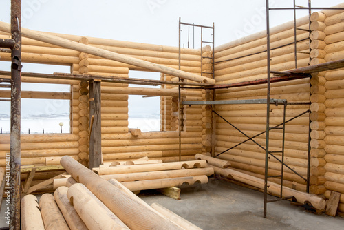 Construction of wooden house, interior