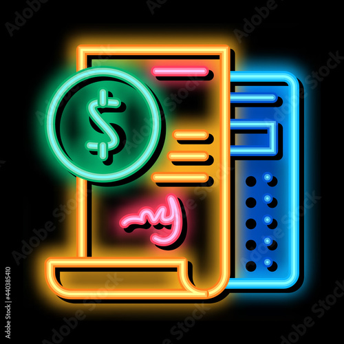 contract document account at pawnshop neon light sign vector. Glowing bright icon contract document account at pawnshop sign. transparent symbol illustration