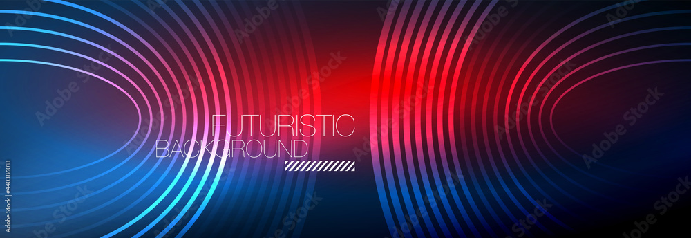 Dark abstract background with glowing neon circles. Trendy layout template for business or technology presentation, internet poster or web brochure cover, wallpaper Dark abstract background with glowing neon circles. Trendy layout template for business or technology presentation, internet poster or web brochure cover, wallpaper