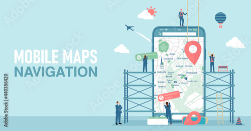 Canvas Print Mobile map apps concept banner illustration