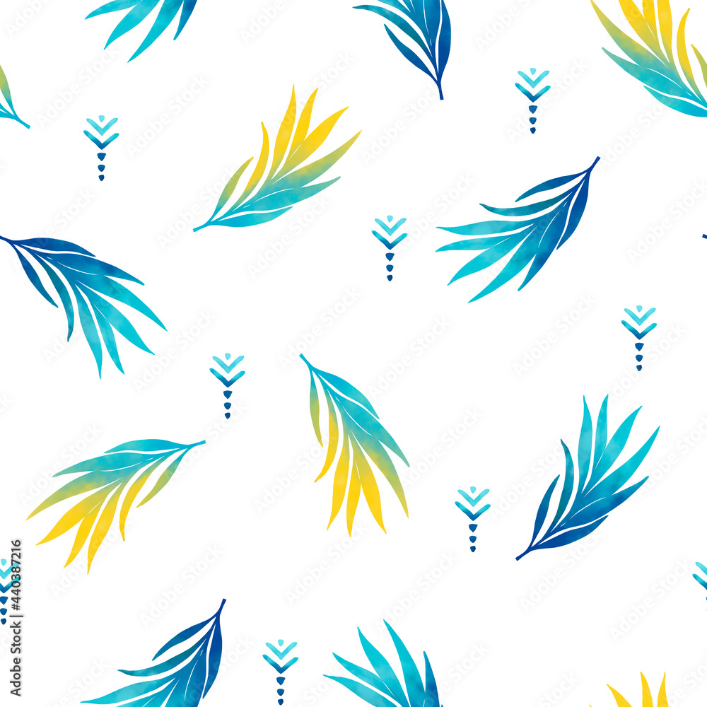 seamless pattern of palm leaves, symbols of the sun and sea on a white background. Caribbean and holiday symbols seamless pattern of palm leaves, symbols of the sun and sea on a white background. Caribbean and holiday symbols