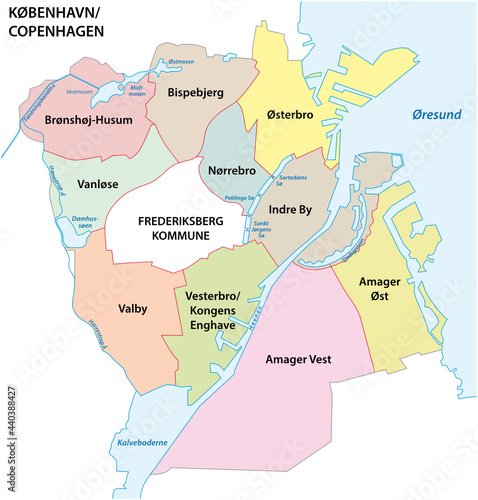 Administrative vector map of the danish capital Copenhagen 