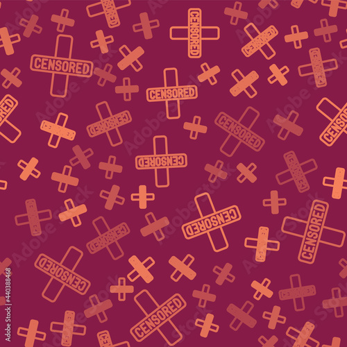 Brown line Censored stamp icon isolated seamless pattern on red background. Vector