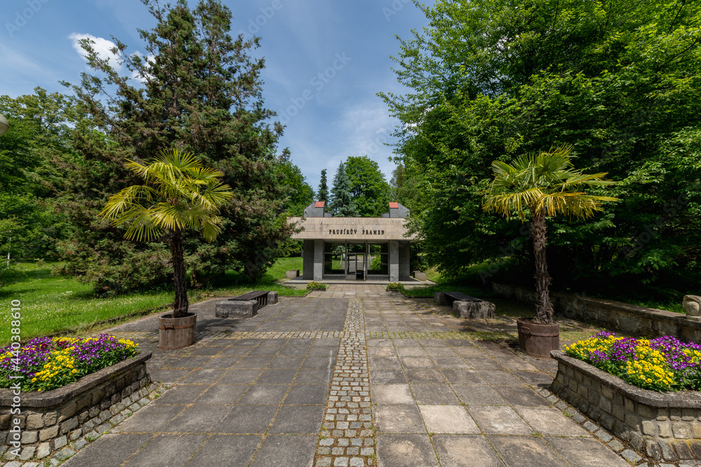 Pavilion of mineral water spring in the small Czech spa city Konstantinovy Lazne (Konstantinsbad) in the western part of the Czech Republic - Europe