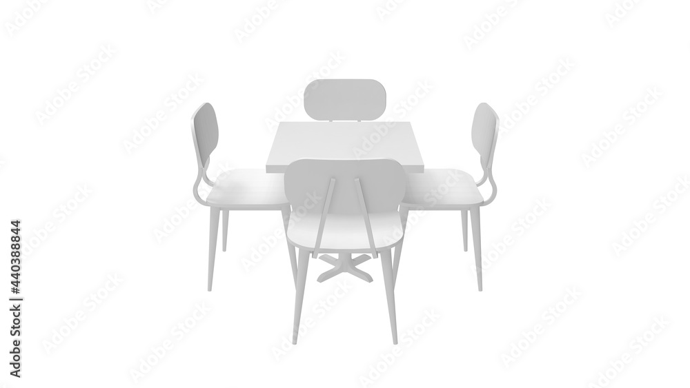 3D rendering of table and chairs dinning set up isolated on white background 3D rendering of table and chairs dinning set up isolated on white background