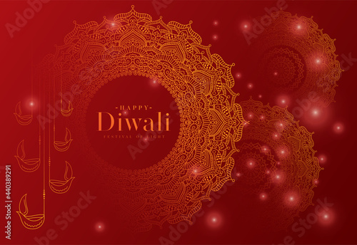 Diwali Festival Background with Round Floral Ornament - Diwali Background Template with Floral Ornate