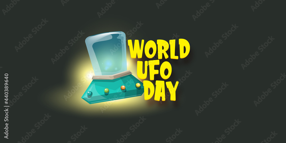 world ufo day horizontal banner with flying with cartoon flying Saucer ...