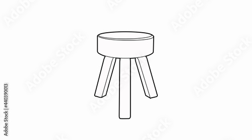 Vector Black and White Isolated Illustration of a Rounded Wooden Stool 