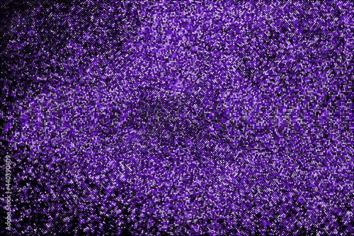 Purple Halftone Dotted Backdrop. Abstract Circular Retro Pattern. Mauve Pop Art Style Background. Magenta Explosion Of Confetti Isolated On Black. Vector Illustration, Eps 10.