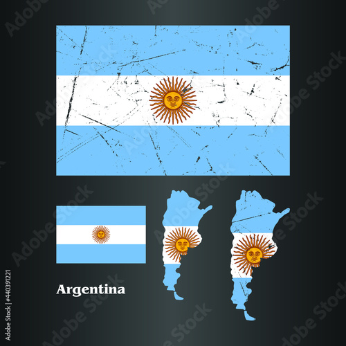 Argentina Flag with Map in grunge texture. Vector template.