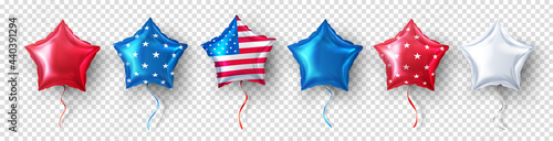American Star balloon for USA Party balloons event decoration on transparent background.Party decorations fourth july, USA Independence Day,Memorial day, celebration, anniversary or American event.